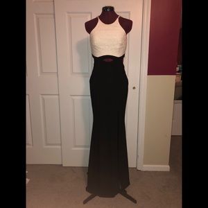 Blondie Nites Black and White Lace Prom Dress